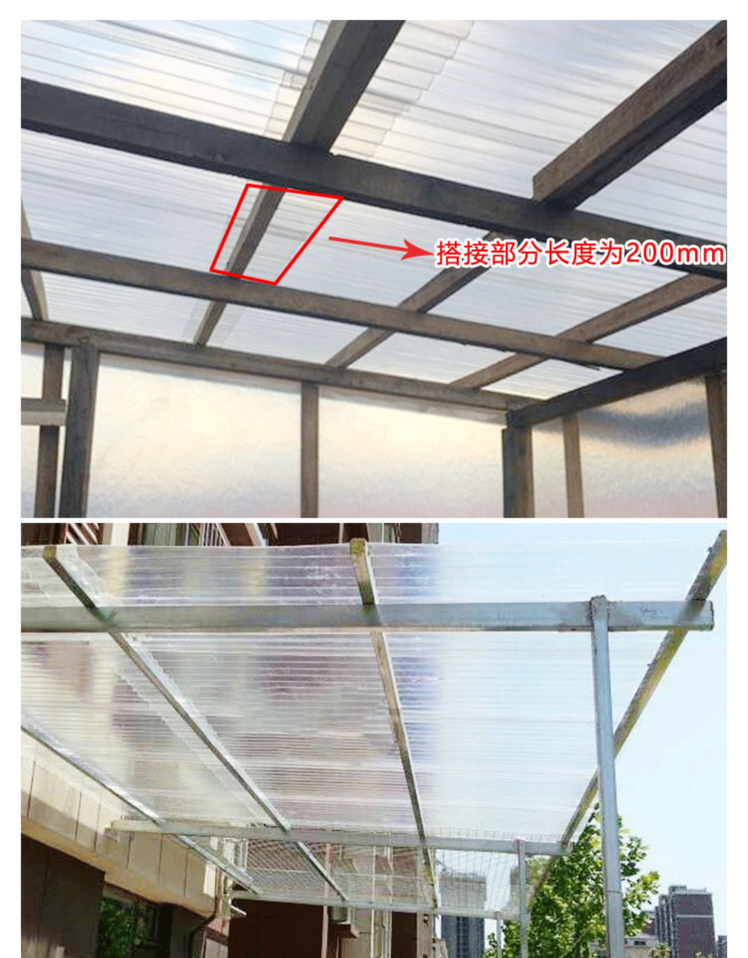透明瓦1.0毫米采光板亮瓦雨棚彩钢瓦顶钢结构玻璃钢材质阳光板房